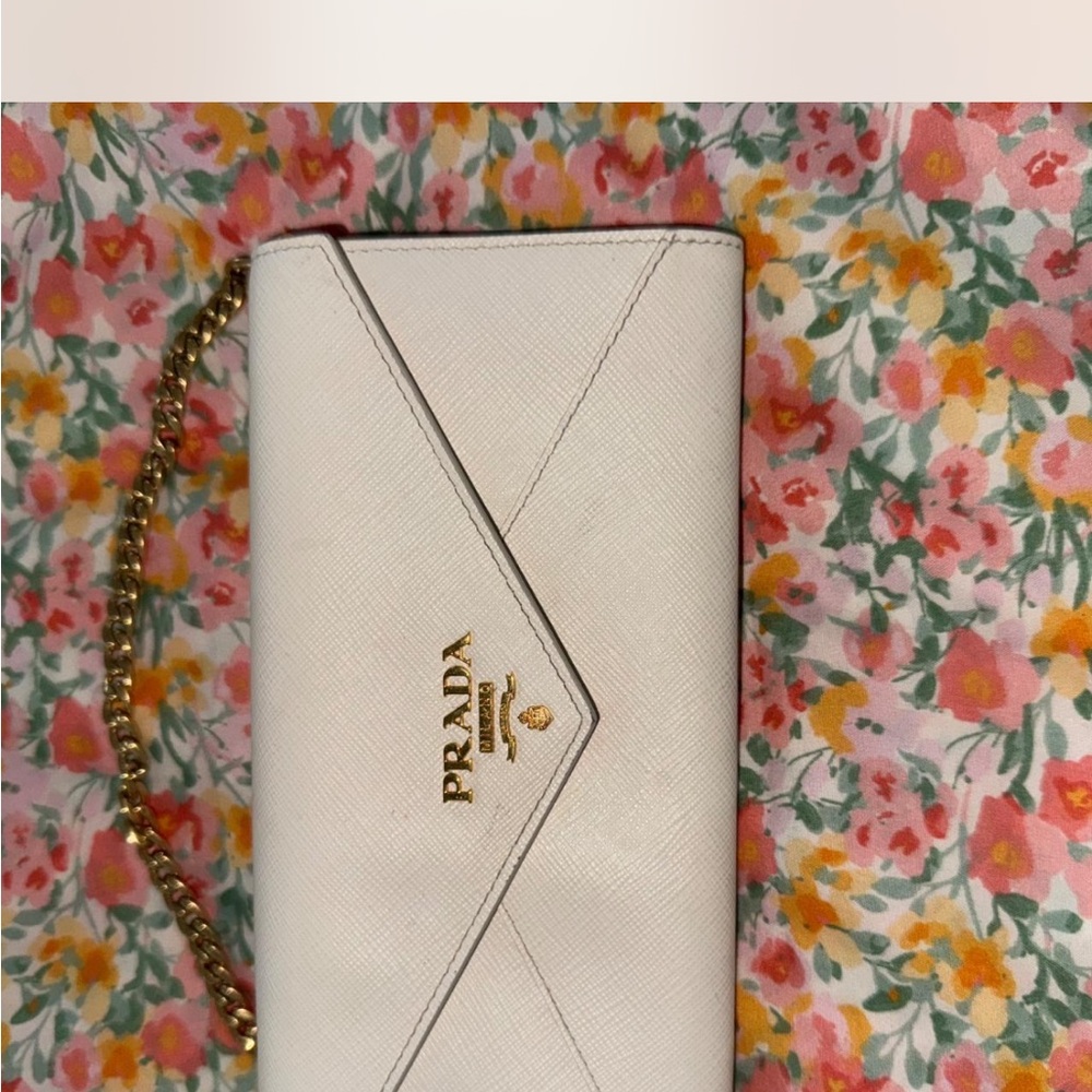 Prada Ivory Clutch with Gold Accent
